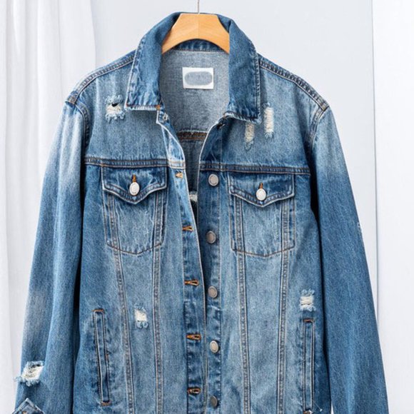 Distressed Oversized Jean Jacket - Picture 3 of 5